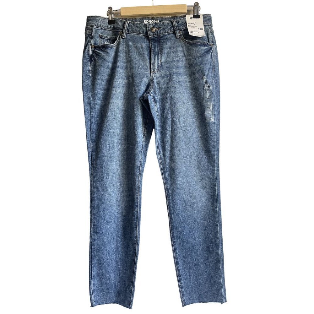 New! SONOMA Skinny Jeans Size 14R Medium Wash Raw Hem MSRP $36